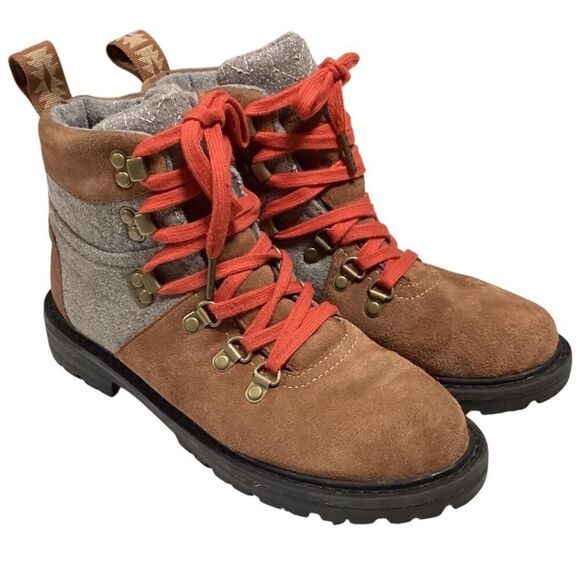 Toms Hiking Boots Womens 7 Gray Brown Summit Suede Wool Waterproof Lace Up Shoes - Picture 1 of 10
